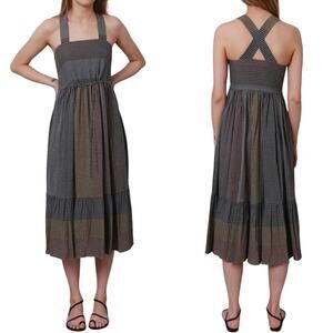 Sita Murt Striped Crepe Midi Dress Lightweight Comfy Cross Back BOHO Size Small